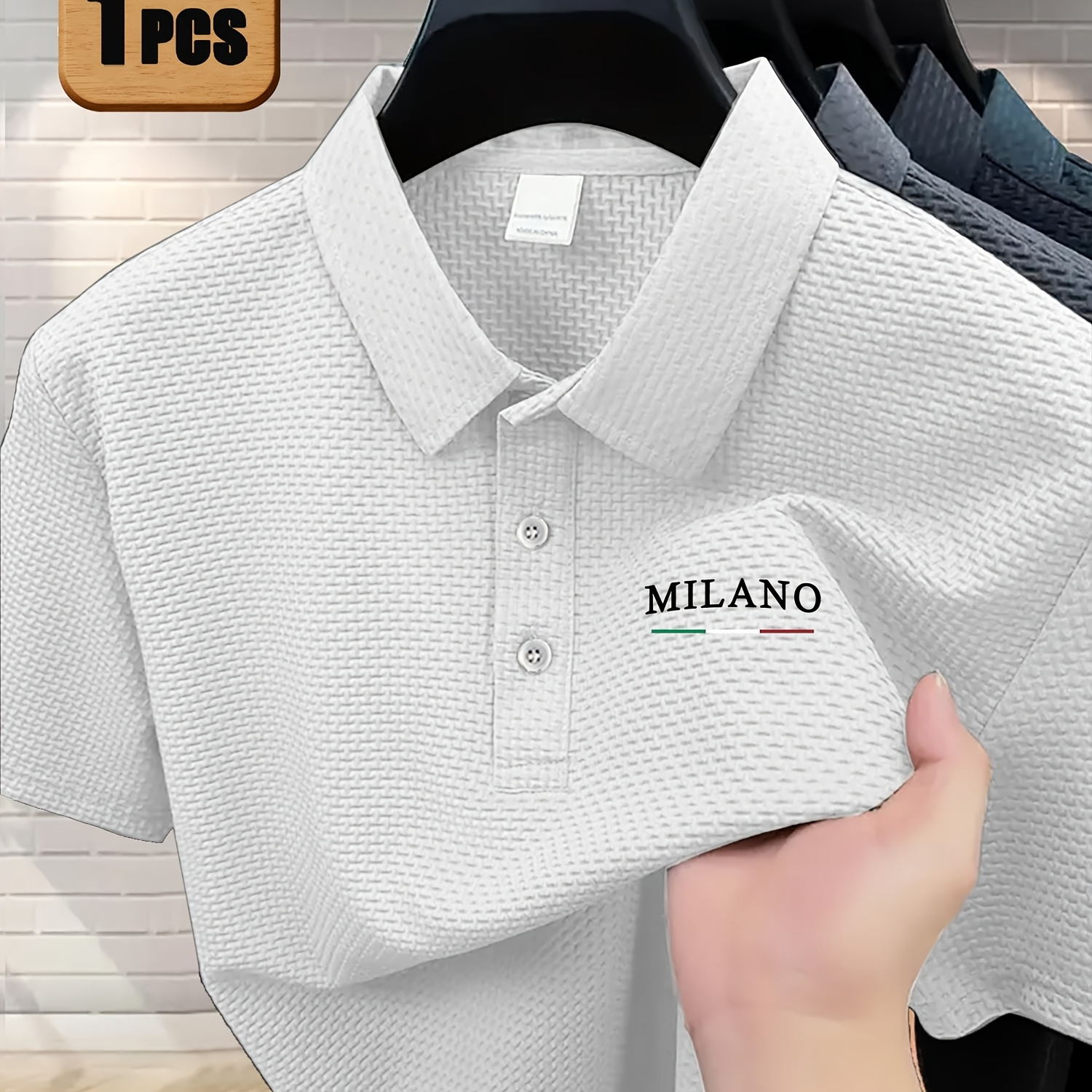 Large Size Clothing - Large Size Men'S POLO Shirt, Great Wall Plaid Pleated Indentation Process, Button Lapel Short-Sleeved Shirt, And Droopy Summer Daily, Fashionable And Casual Travel Men'S Clothin, Plus Size