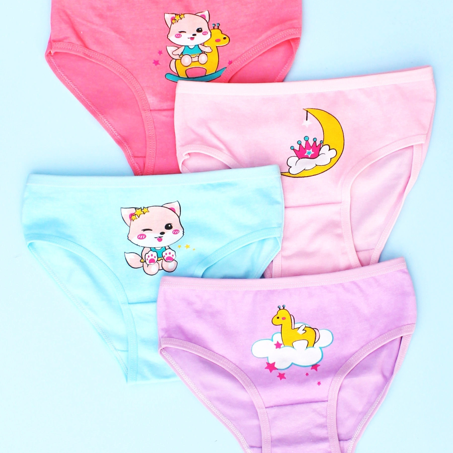 Girls Triangle Panties Multiple Colors Fox Moon Print - Temu