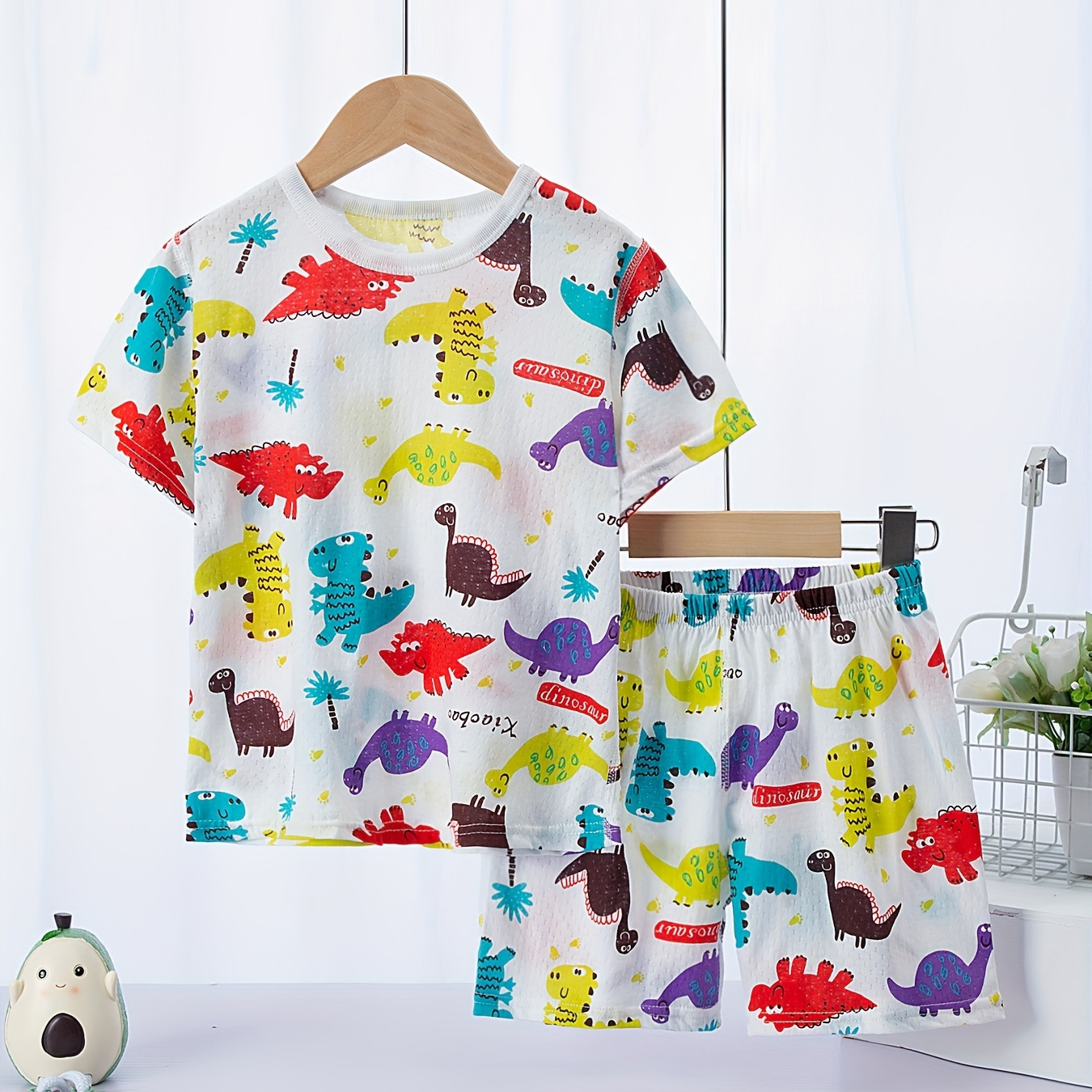 

2 Pcs Boys Cute Pajama Sets, Cute Dinosaur Pattern Short T-shirts & Shorts, Comfortable & Cute Style Pajamas For Boys Cozy Loungewear