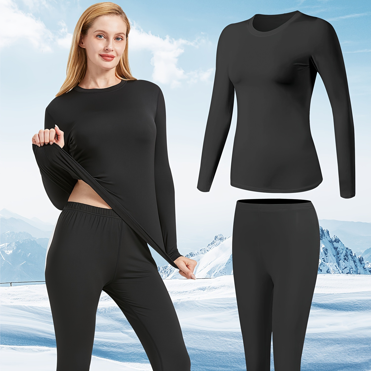 

Thermal Underwear Women Long Set, Base Layer Skiing Winter Warm