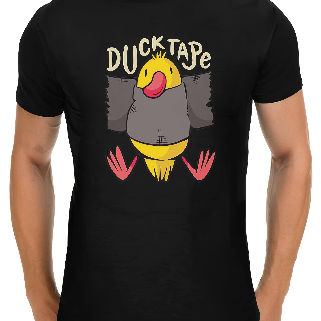 

Men's Black Cotton T-shirt With Cute Duck Design And Trendy '' Slogan - Cartoon-inspired, Soft And Comfortable For Daily Wear