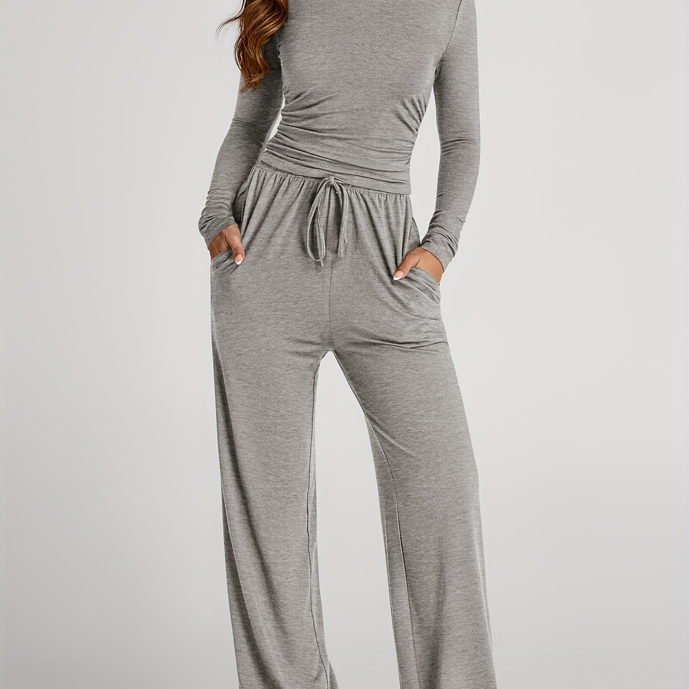 

Women's Fall 2 Piece Outfits Track Suits Long Sleeve Crop Tops Tee Shirts Wide Leg Pants Matching Lounge Sets