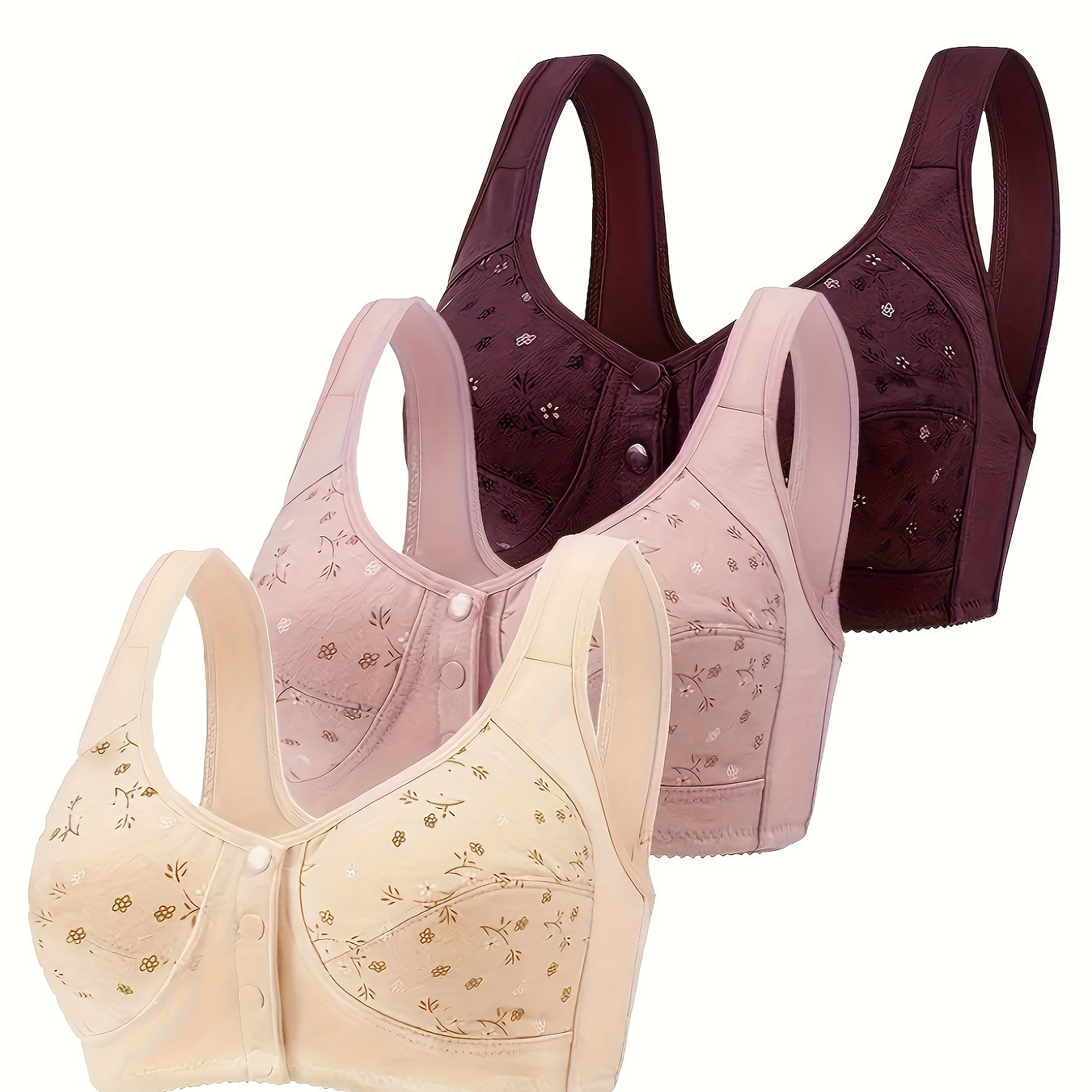 Floral Pattern Wireless Bras Comfy Breathable Button Front - Temu