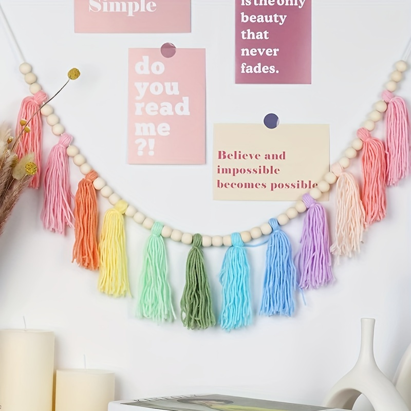 

1pc Cotton Tassel Garland Banner Colorful Birthday Decor Party Backdrop Christmas Boho Wall Hangings For Bedroom, Playroom, Room Decor, Birthday Gift