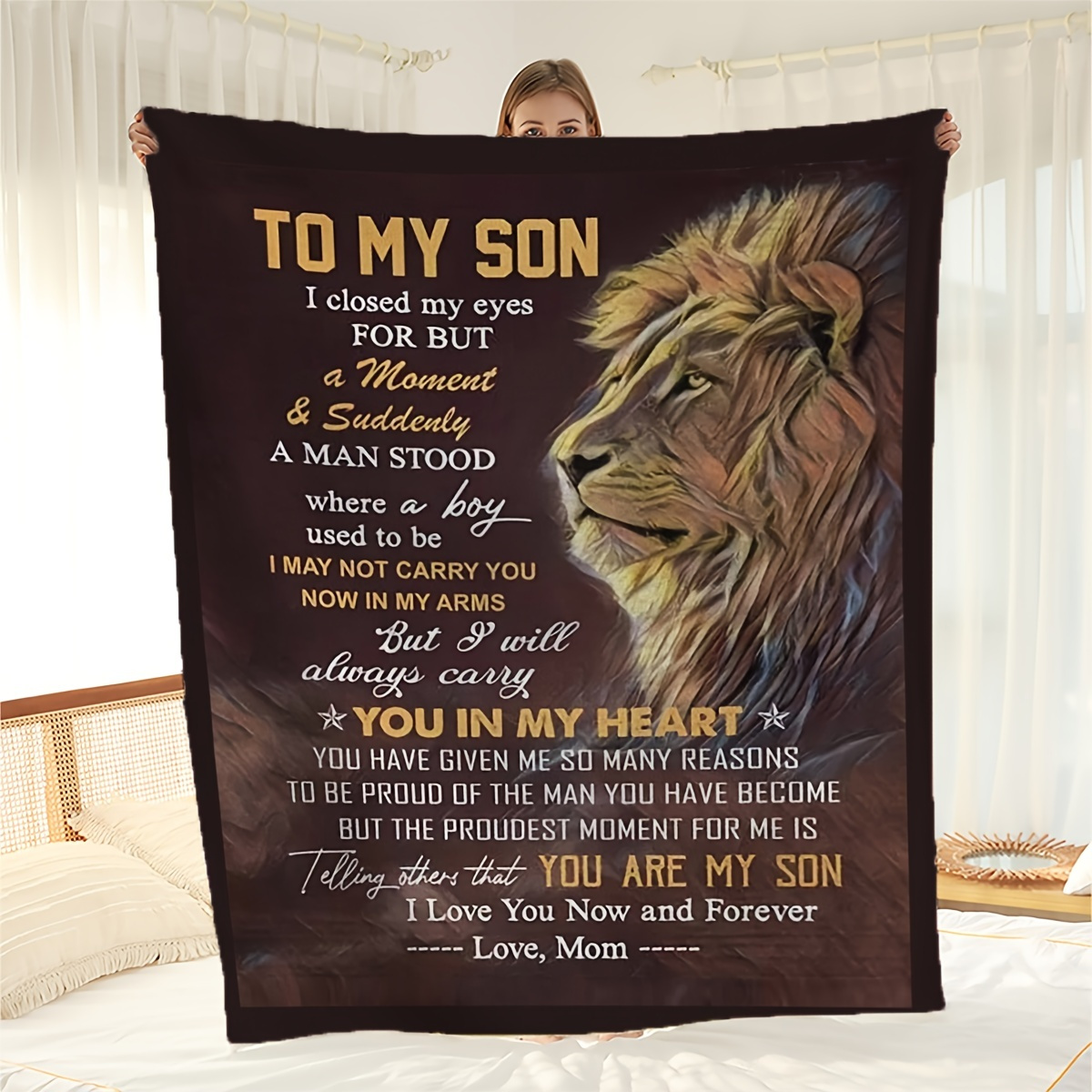 

1pc Lion Flannel Blanket, To My Son From Mom Blanket, Warm Cozy Soft Throw Blanket For Couch Bed Sofa