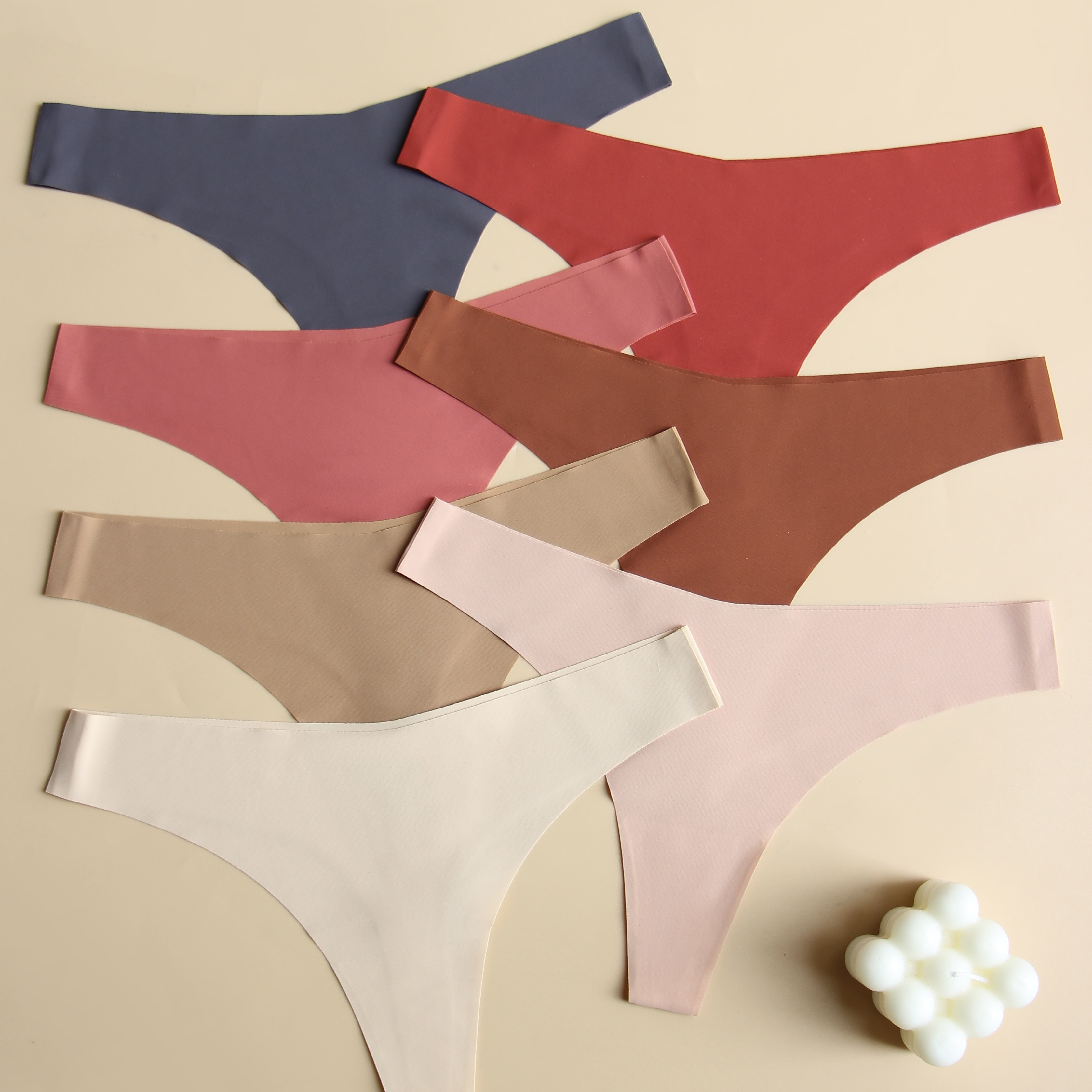 

7pcs Solid Seamless Thongs, Simple Comfy Breathable Stretchy Intimates Panties, Women's Lingerie & Underwear