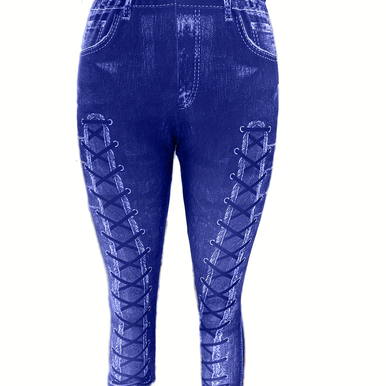 Denim Print Skinny Capris Leggings Casual Crop Leggings - Temu