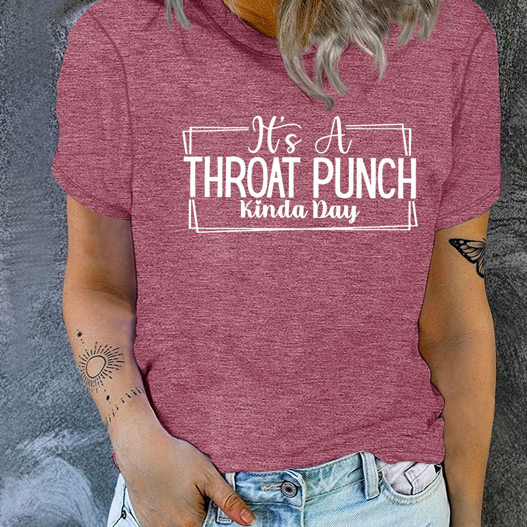 

Women's "it's A Throat Punch Kinda Day" Printed T-shirt, Casual Fashion Top, Short Sleeve, Round Neck Tee