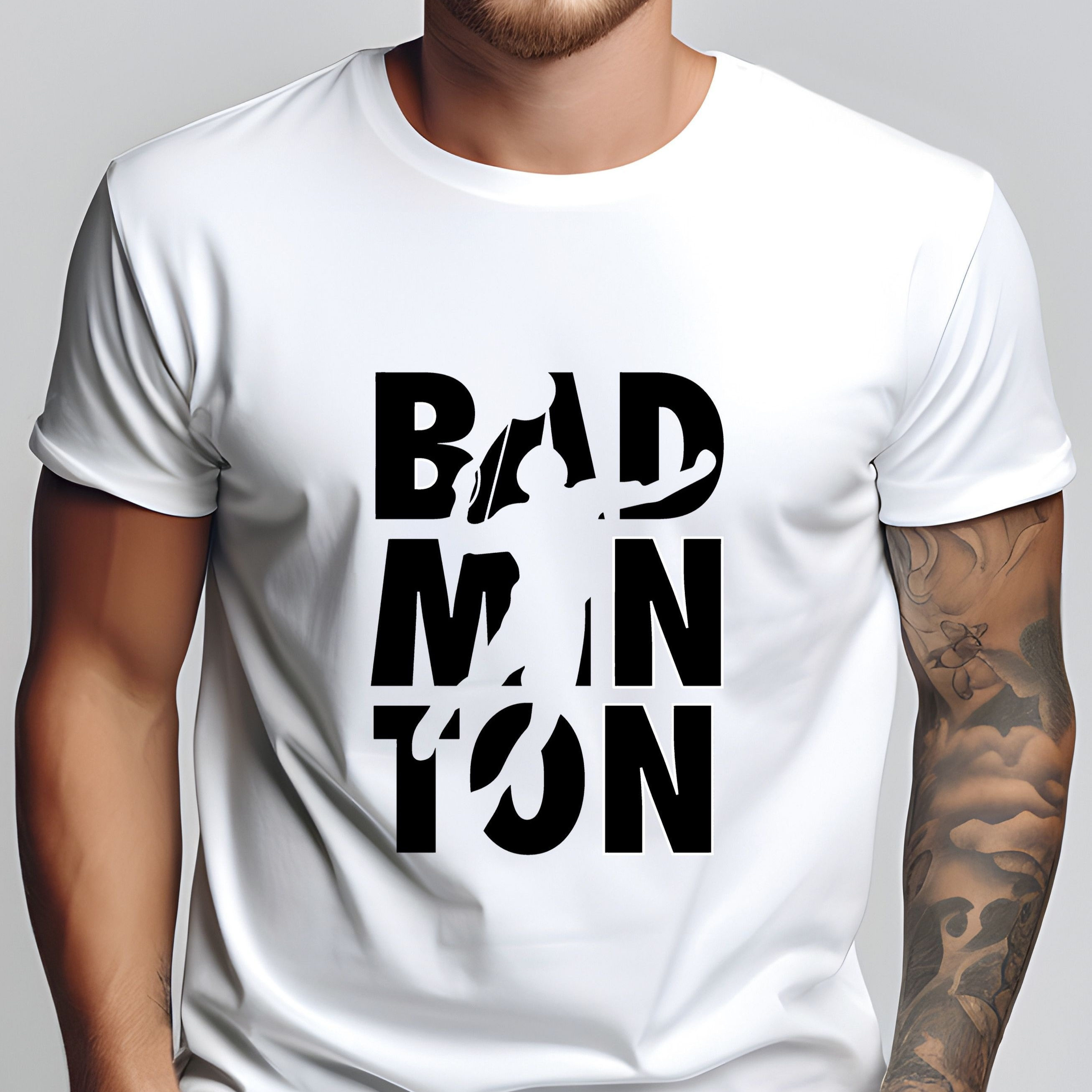 

Badminton Print Tee Shirt, Tees For Men, Casual Short Sleeve T-shirt For Summer