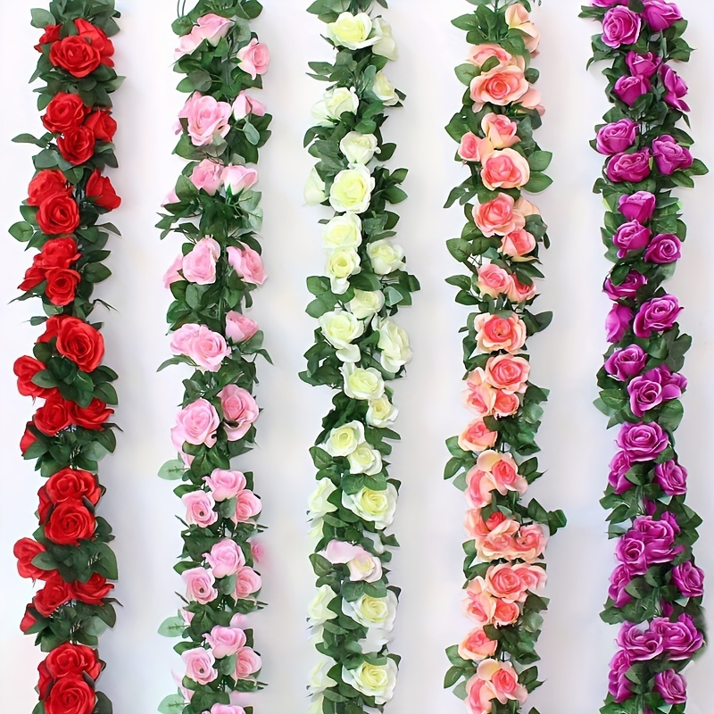 1pc Artificial Rose Vine Flowers With Green Leaves 86 61 Fake Silk