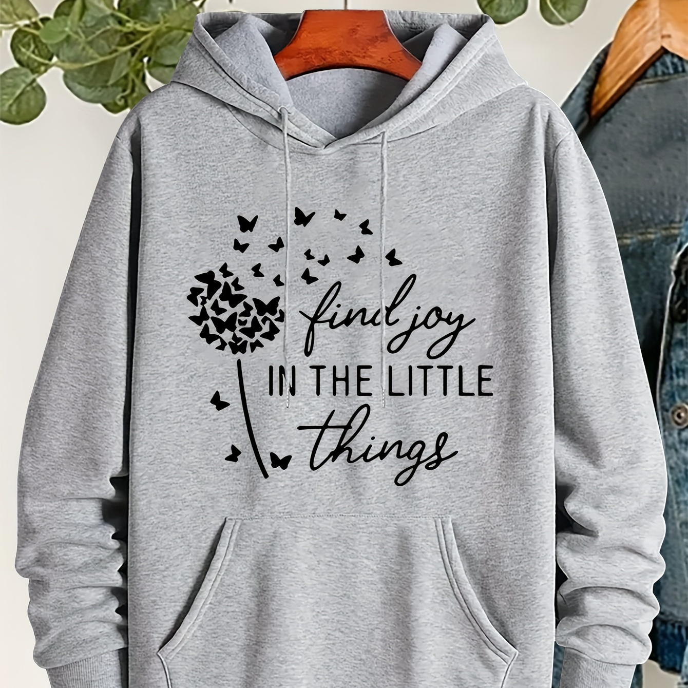 

Plus Size Dandelion Print Drawstring Hoodie, Warm Fleece Lined Long Sleeve Sweatshirt For Fall & Winter, Women's Plus Size Clothing