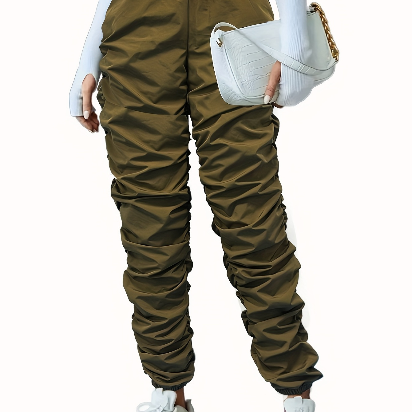 Pantalones Jogger Cintura Bolsa Papel Sólido Pantalones - Temu