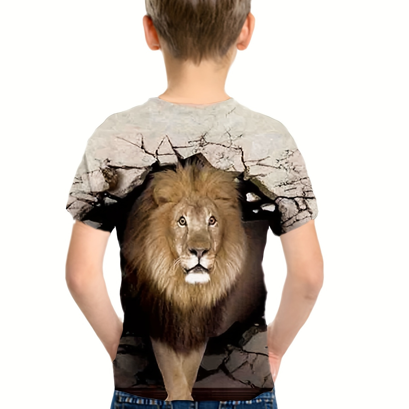 

Stylish Lion 3d Print Boys Creative T-shirt, Casual Lightweight Comfy Short Sleeve Tee Tops, Kids Clothings For Summer