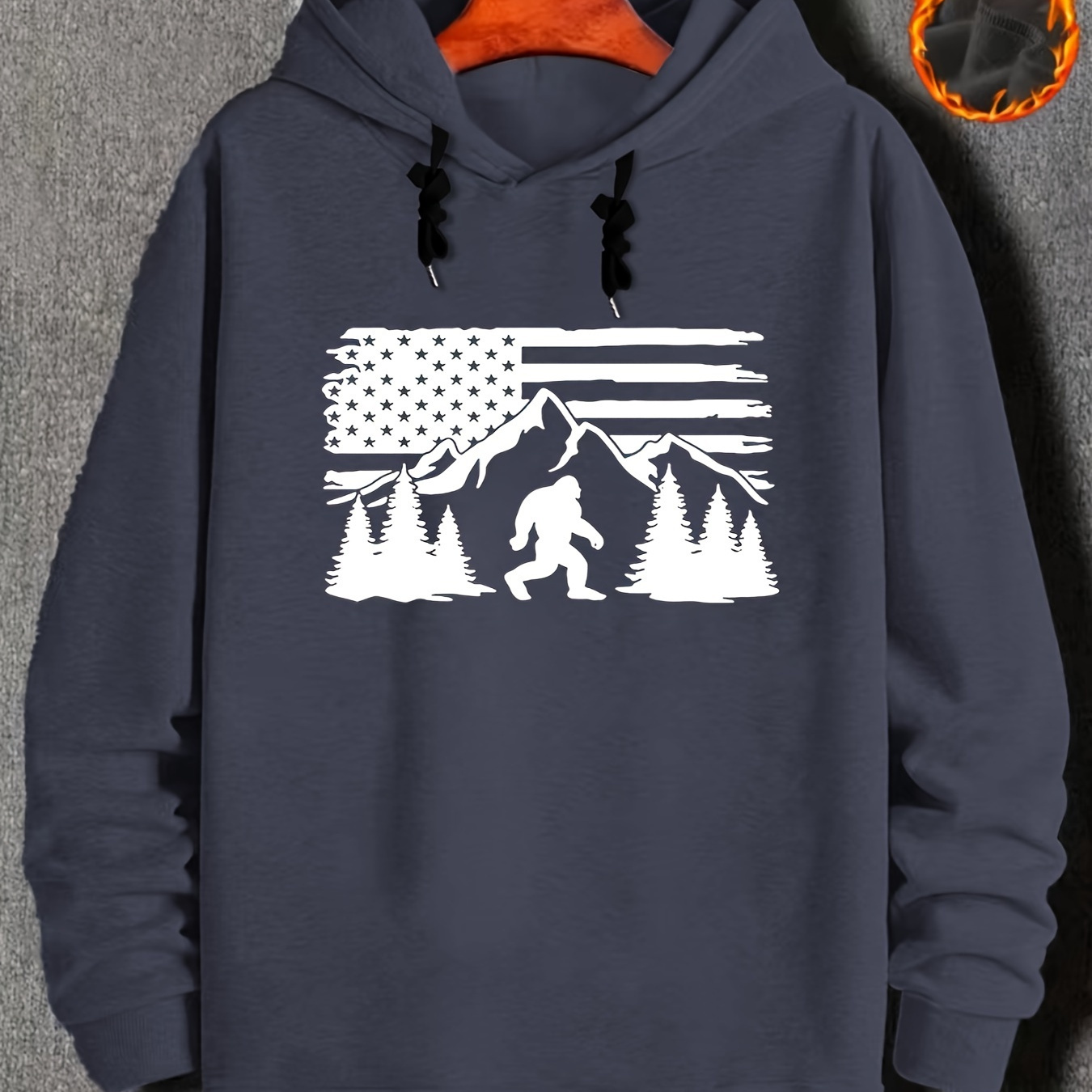 

Plus Size Men's Us Flag & Anime Gorilla Graphic Print Hooded Sweatshirt For Spring Fall Winter, Men's Clothing