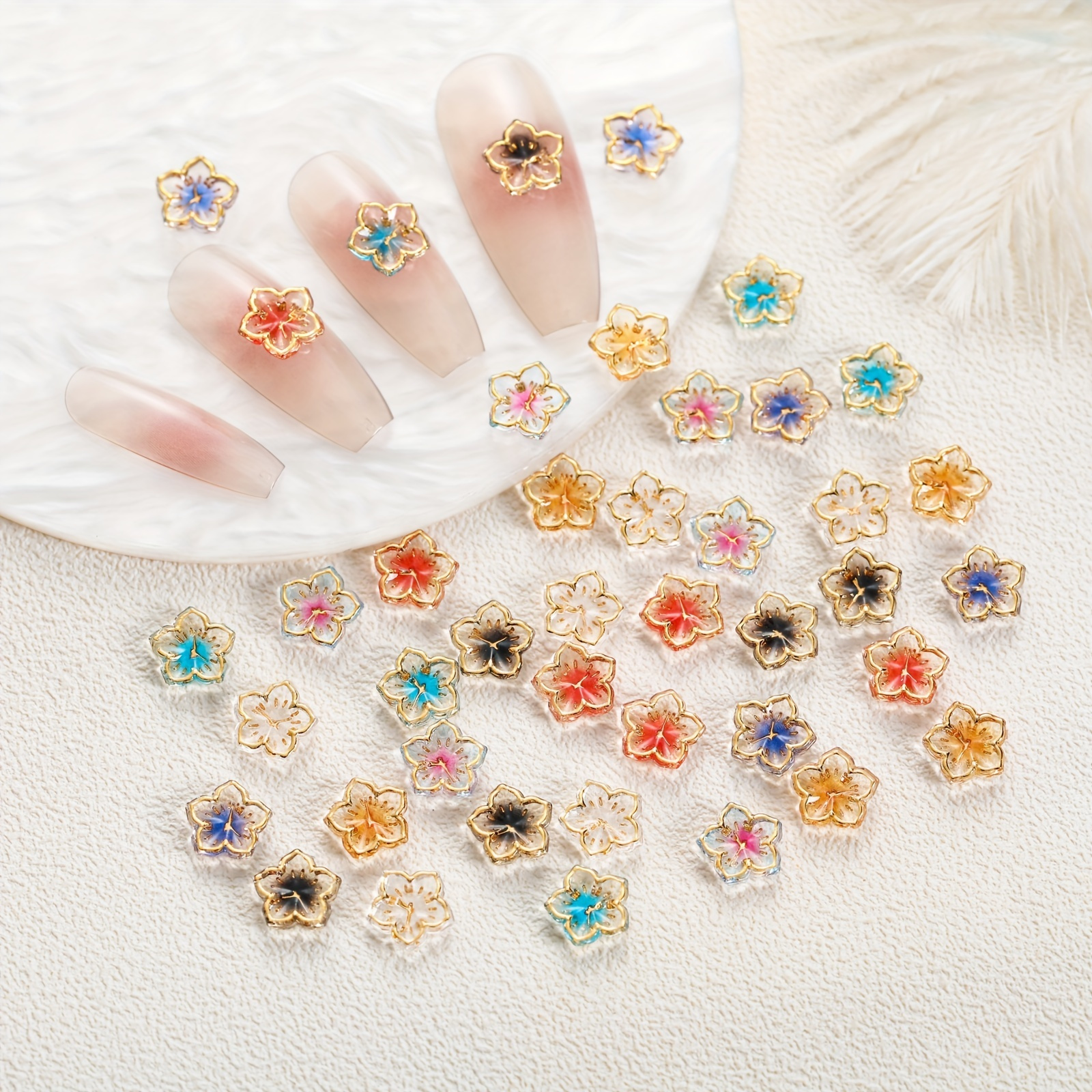 Dornail 30PCS Acrylic Flower Nail Charms,3D Gold Edge Flower Resin Charms  for Nails Mixed Colorful Flower Petals Nail Art Charms Floral Nail Charm  DIY