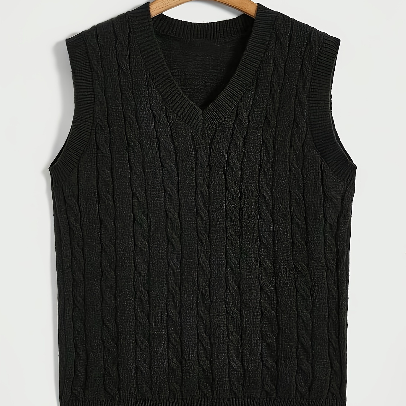 

1pc Men's Casual Knit Sweater Vest, 100% Polyester Sleeveless V-neck Pullover, Solid Color Knitwear