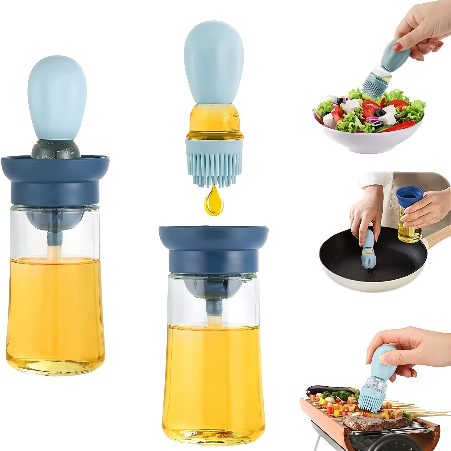 

1pc Oil Bottle Glass Olive Oil Dispenser Bottle For Kitchen With Brush Brush Squeeze Oil 2 In 1 Silicone Dropper Measuring Oil Dispenser For Cooking Fry Baking Bbq Gift For Mom Kitchen Accessaries