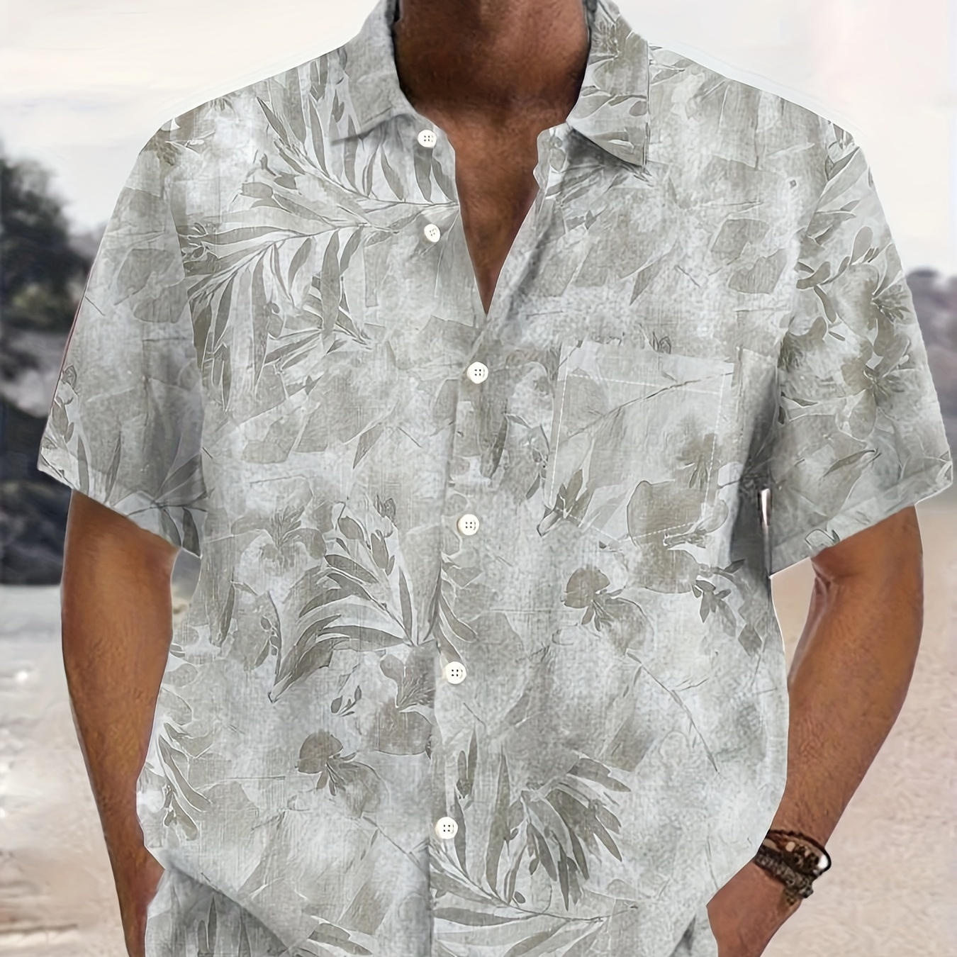 

Plus Size Men's Hawaiian Style Shirt, Floral Plant Graphic Print Short Sleeve Button-down Shirt, Summer Trendy Casual Clothing For Big & Tall Guys