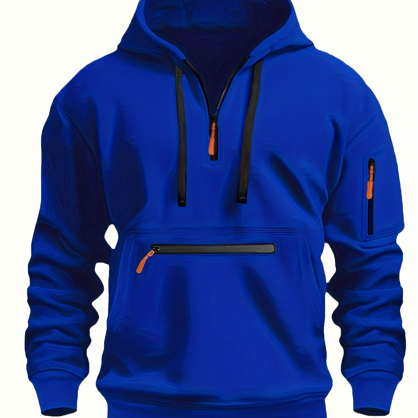 

Men's Preppy Style Hooded Sweatshirt, 100% Polyester Knit Fabric, Solid Color Pullover With Zipper , Regular Fit Long Sleeve Casual Sports Jacket