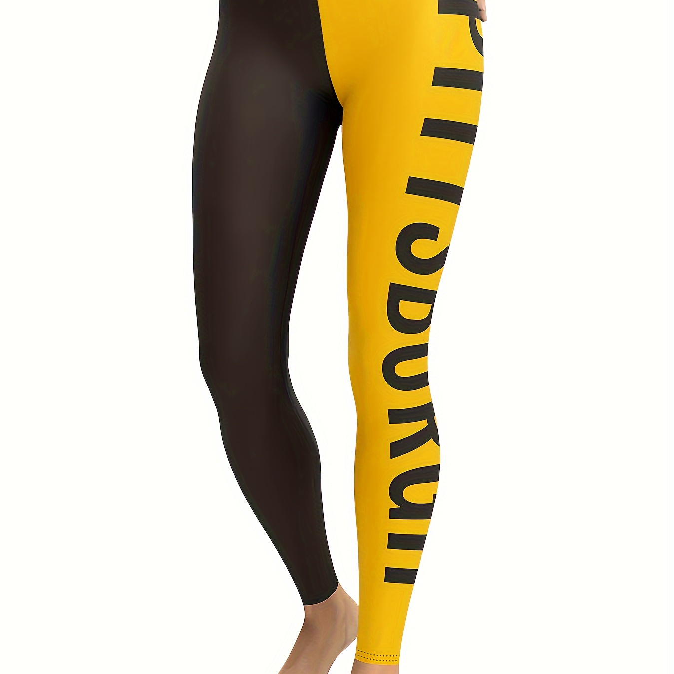 

Women's High-waist Leggings With Pittsburgh Letter Print - Casual , Stretchy Polyester/spandex , Machine Washable - Spring/summer/fall