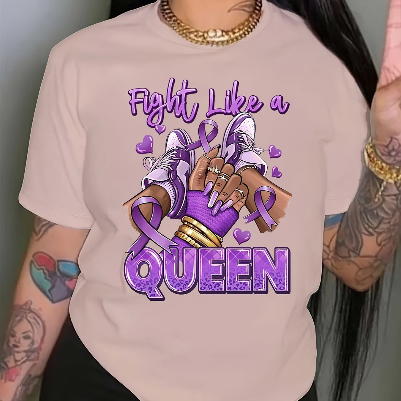 

Queen & Sport Print T-shirt, Casual Short Sleeve Crew Neck Top For Spring & Summer, Women's Clothing