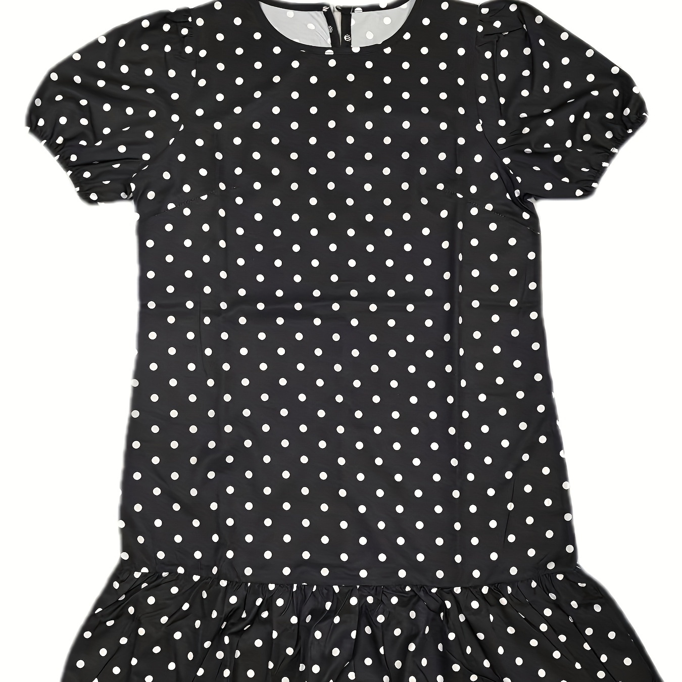 

Women's Summer Polka Dot Dress - 97% Polyester 3% Spandex, Crew Neck, Short Sleeve, Ruffle Hem, Woven A-line Dress