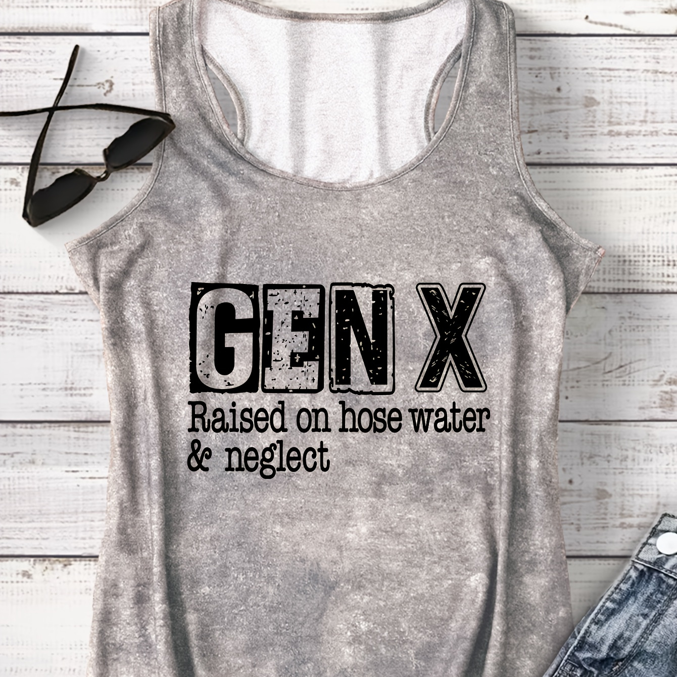 

Gen X Print Tank Top, Sleeveless Casual Top For Summer & Spring, Women's Clothing