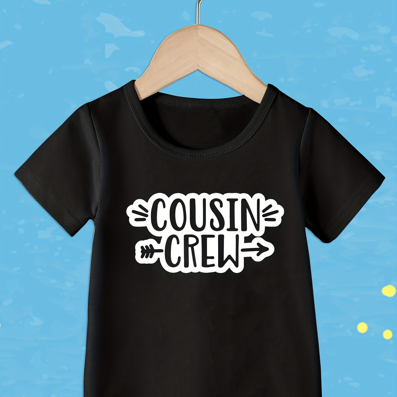 

Toddler Kids Cute Letter " Cousin Crew " Arrow Graphic Short Sleeve Tee Casual Crew Neck T-shirt For Summer Boys And Girls Vacation Clothes