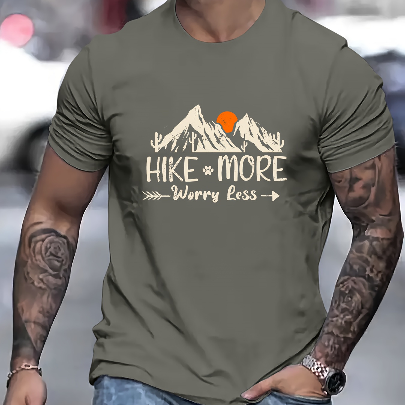 

Hike More Worry Less Print T Shirt, Tees For Men, Casual Short Sleeve T-shirt For Summer