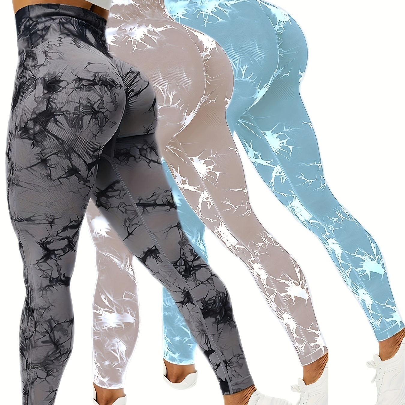 

3pcs Tie Dye Yoga Pants, High Stretch Sports Running Workout Leggings, Women's Activewear