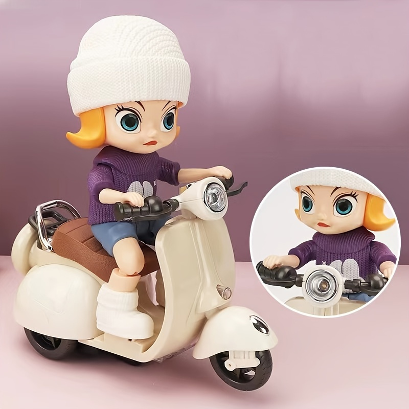 Children's Electric Toys Music Lights Stunt Rotating Motorcycle 360-degree Rotating Figure Girl Detachable (without Electricity, Lower 3pcs No. 5 Battery)