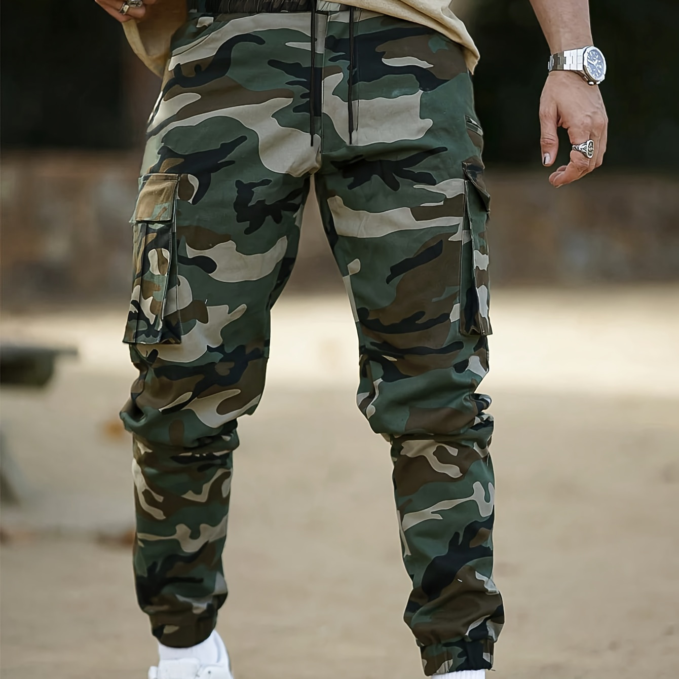 

Men's Cargo Shorts With Drawstring, Pockets And Camouflage Prints, Loose Fit And Trendy For Outdoors