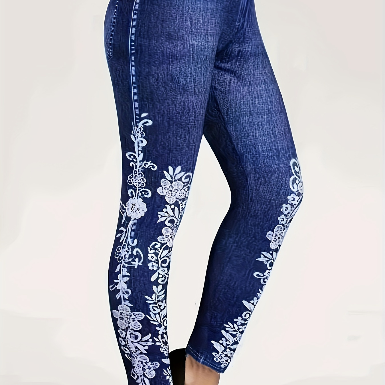 Floral Print Short Length Jeggings Casual Slim Summer - Temu Canada