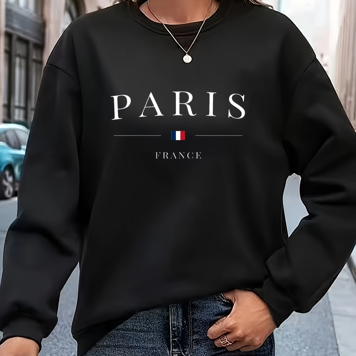 

Paris Print Pullover Sweatshirt, Casual Long Sleeve Crew Neck Sweatshirt For Fall & Winter, Women's Clothing