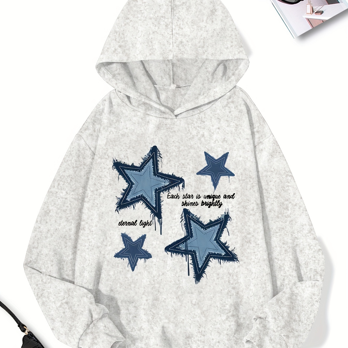

Women's And -pointed Pattern Distressed Hooded Sweatshirt