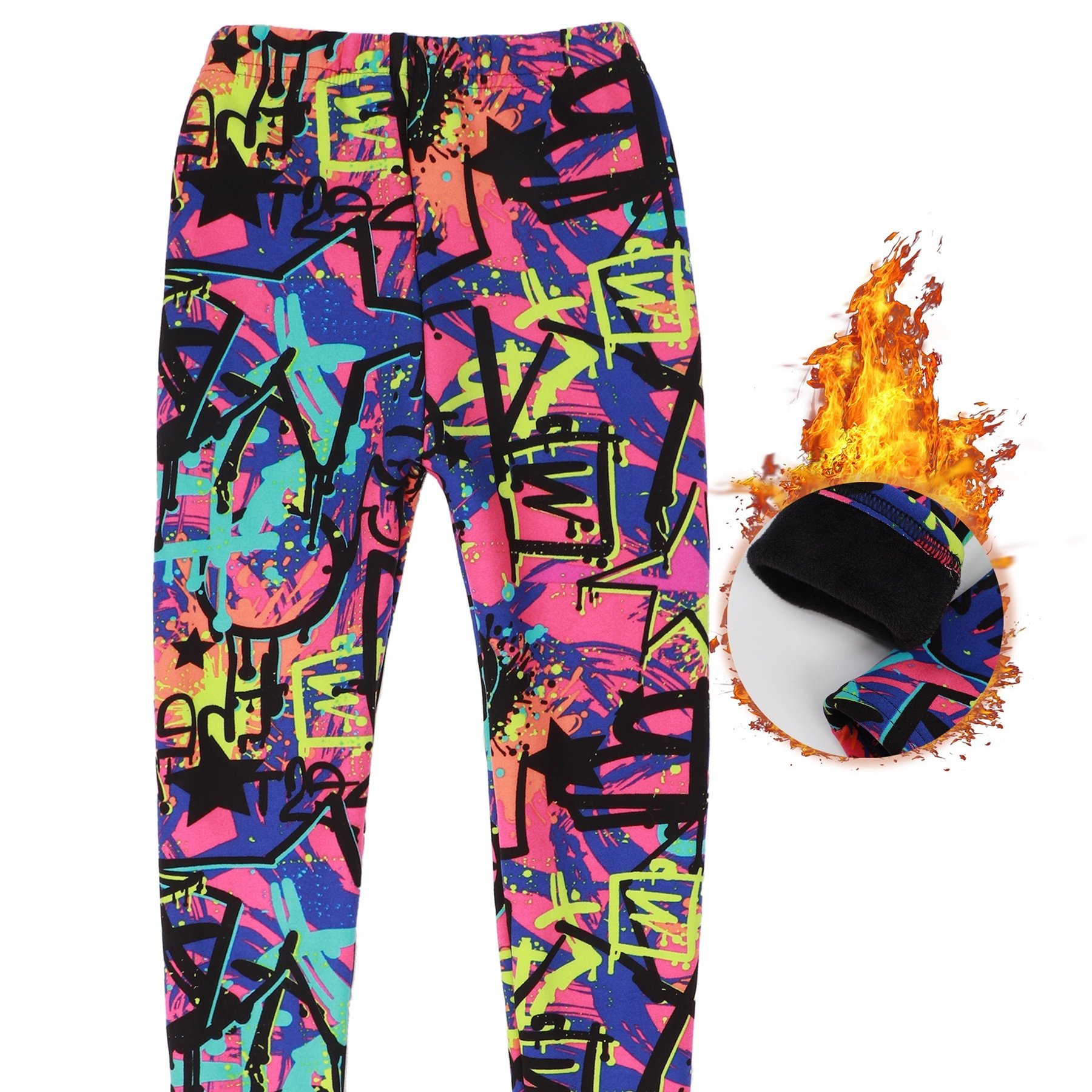 

Softmilk Girls' Cozy Fleece-lined Graffiti Print Leggings - Stretchy, Warm For Fall/winter