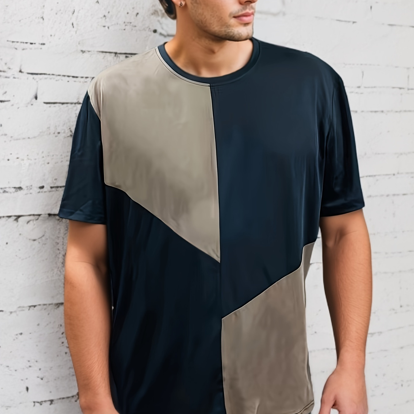 

Plus Size Men's T-shirt, Contrast Color Short Sleeve Tees For Summer, Men's Clothing Outdoor