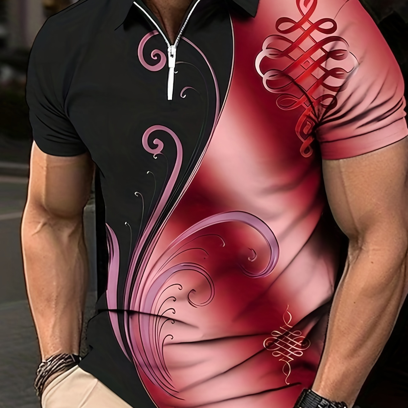 

Plus Size Men's Contrast Color Floral Polo Shirt Slim Fit Casual Fashion Golf Shirt Short Sleeve Tops For Summer, Men's Clothing