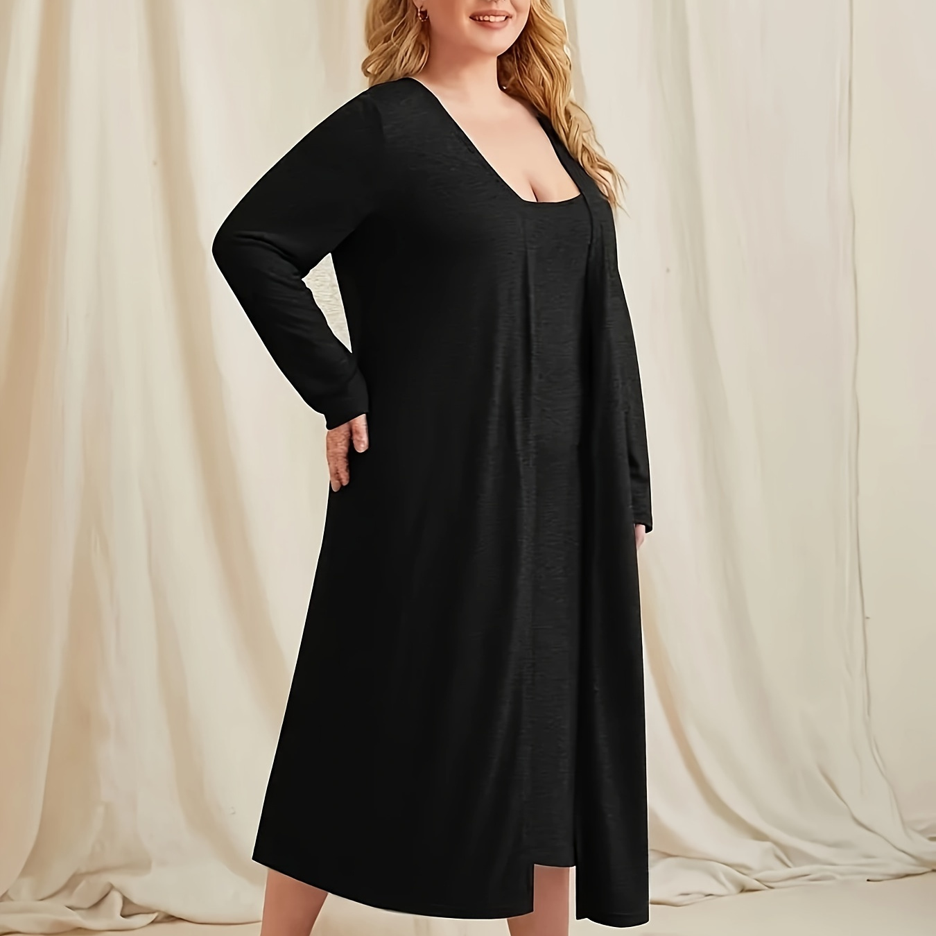 

Plus Size Women's Robe Set 2 Piece: Includes Camisole And Robe, Soft Pajama Lounge Set Xl-5xl