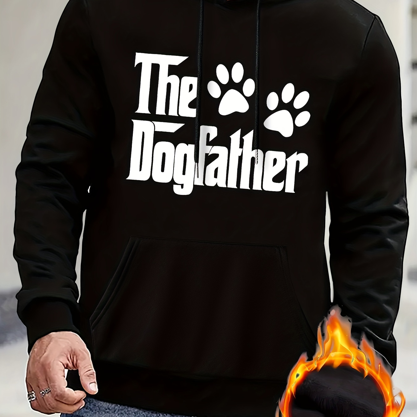 

The Dogfather Print Kangaroo Pocket Hoodie, Casual Long Sleeve Hoodies Pullover Sweatshirt, Men's Clothing, For Fall Winter