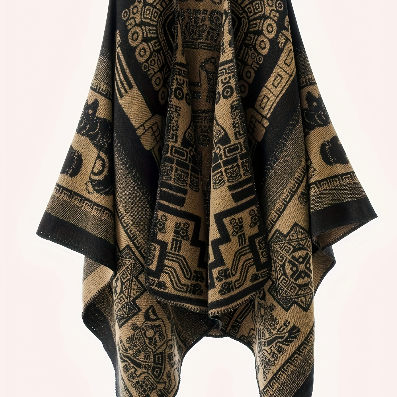 

Tribal Pattern Batwing Sleeve Cape, Elegant Open Front Hem Cardigan For Fall & Winter, Women's Clothing