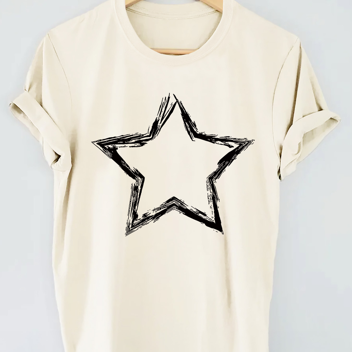 

Star Print T-shirt, Short Sleeve Crew Neck Casual Top For Summer & Spring, Women's Clothing