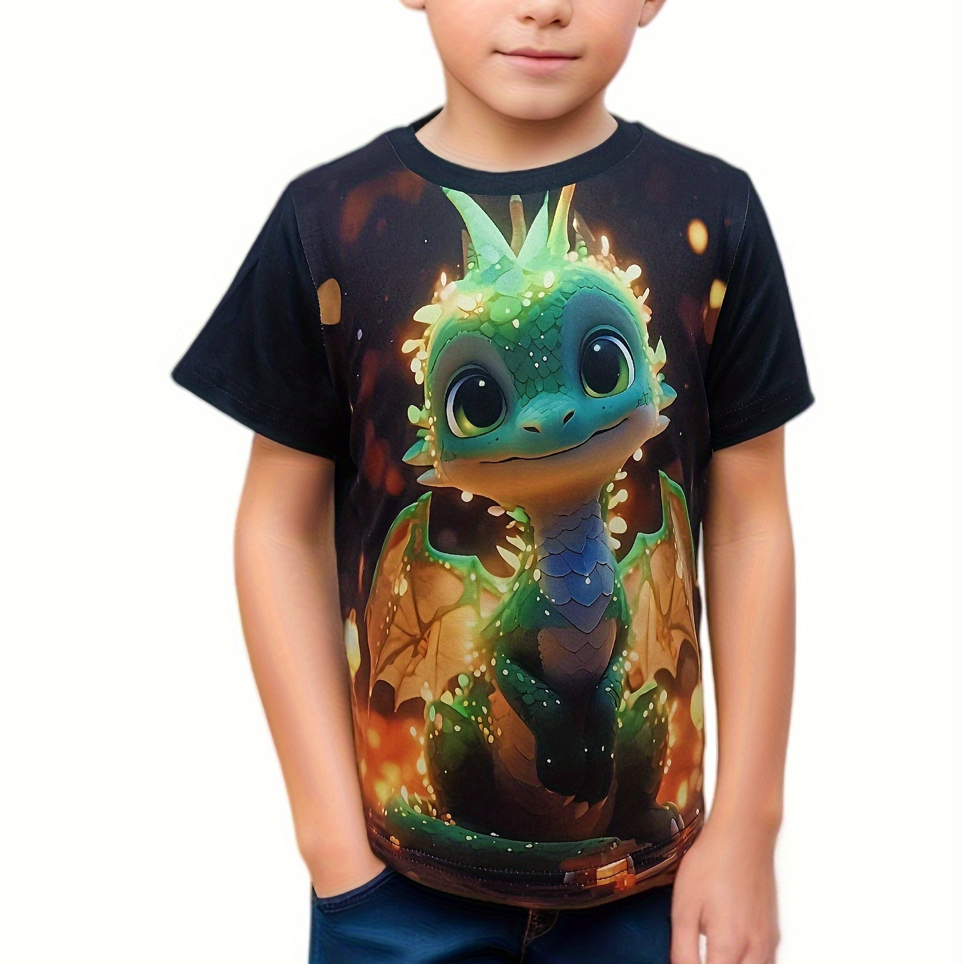 

Creative T-shirt For Boys, Cartoon Animal 3d Print Crew Neck Tee Top, Short Sleeve Pullover Top For Summer