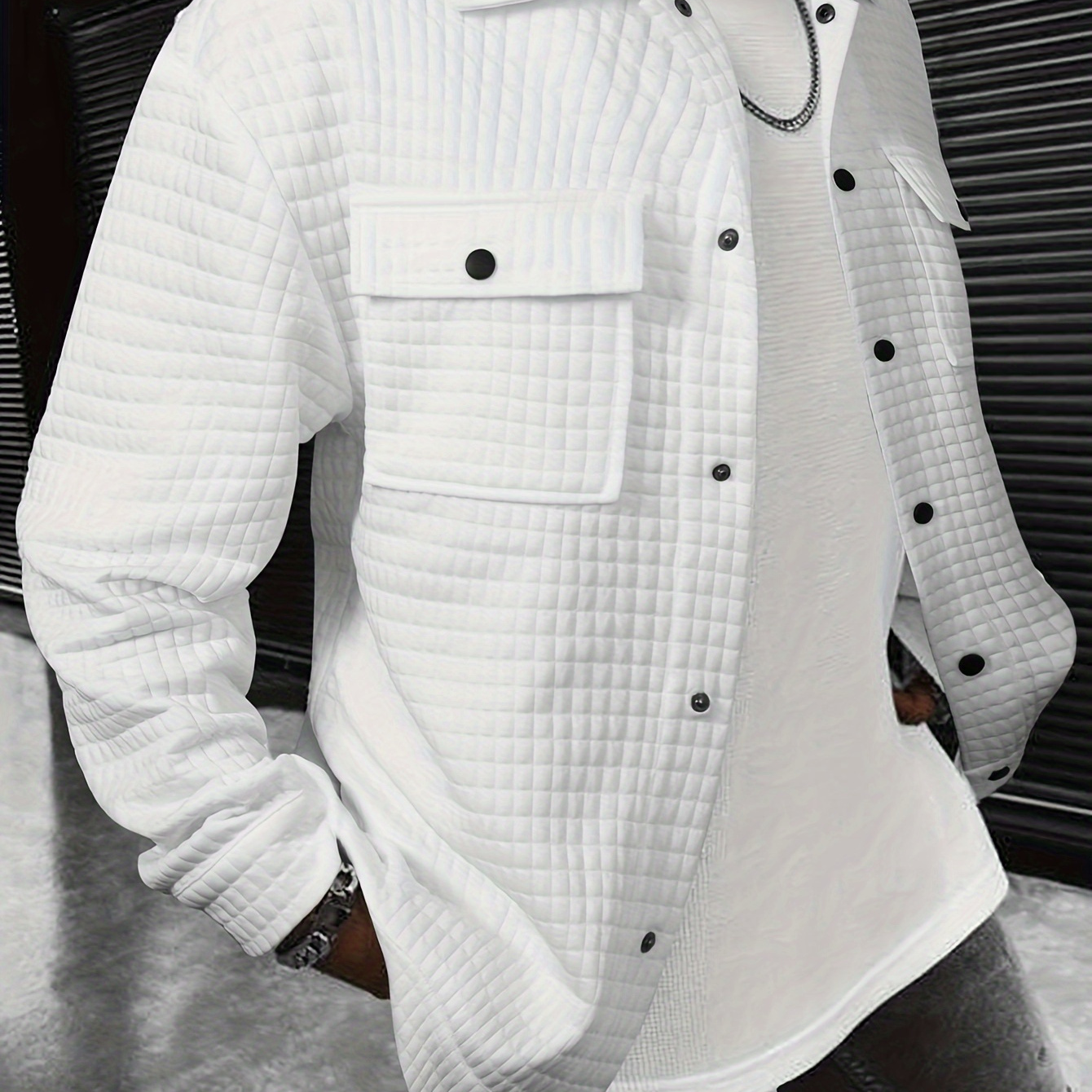 

Plus Size Men's Solid Waffle Jacket Fashion Casual Cargo Jacket With Pockets For Fall Winter, Men's Clothing