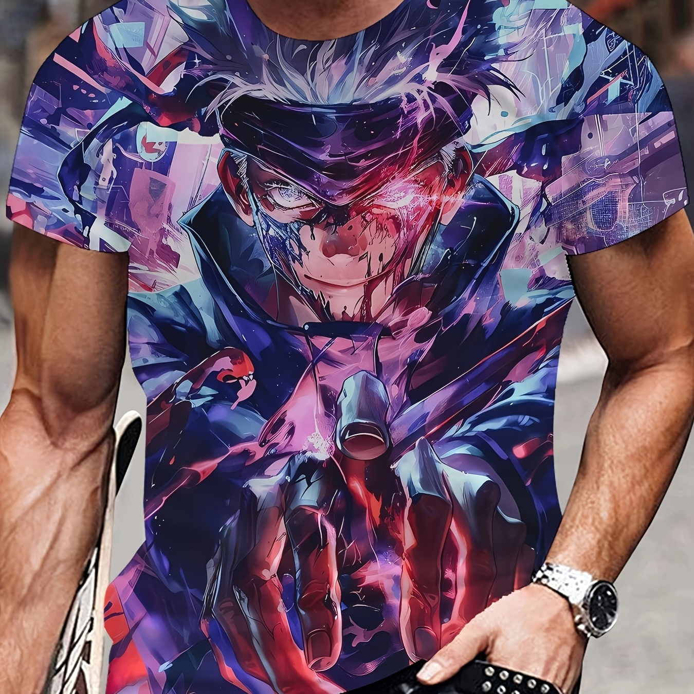 

Men's Vibrant 3d Anime Print T-shirt - Hip Hop , Casual Short Sleeve Top, Polyester, Machine Washable, Round Neck - Summer Collection