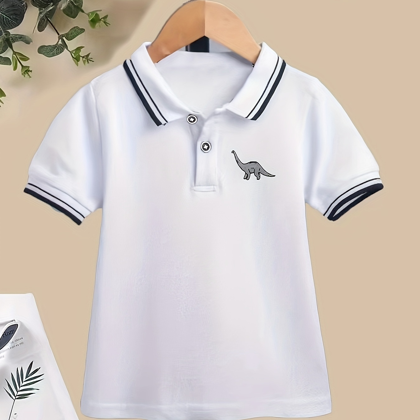 

Boy's Dinosaur Print Golf Shirt, Casual Short Sleeve Classic Comfy Summer Top