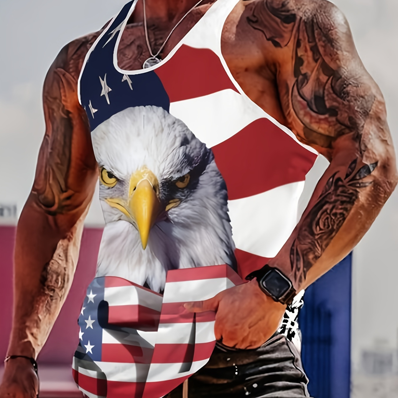

Bald Eagle Us Flag Print A-shirt Tanks, Sleeveless Tank Top, Lightweight Active Undershirts, For Workout At The Gym, Bodybuilding, And Fitness, As Gifts