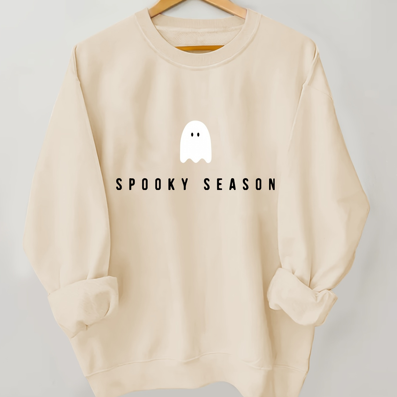 

Sweat-shirt élégant à col rond et manches longues avec imprimé Spooky Season pour femme, % de polyester, motif alphabet, pull toutes