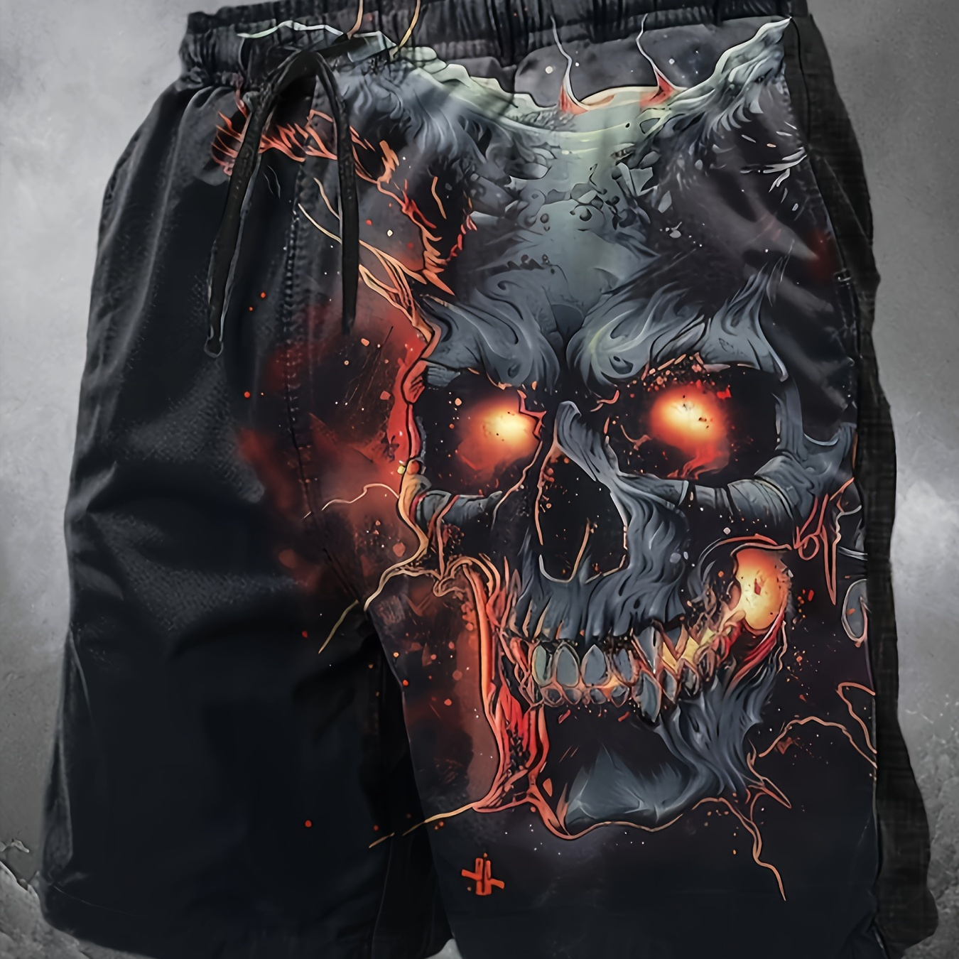 

Men's Skull Monster Graphic Shorts With Drawstrings, Casual Trendy Shorts For Summer Outdoors