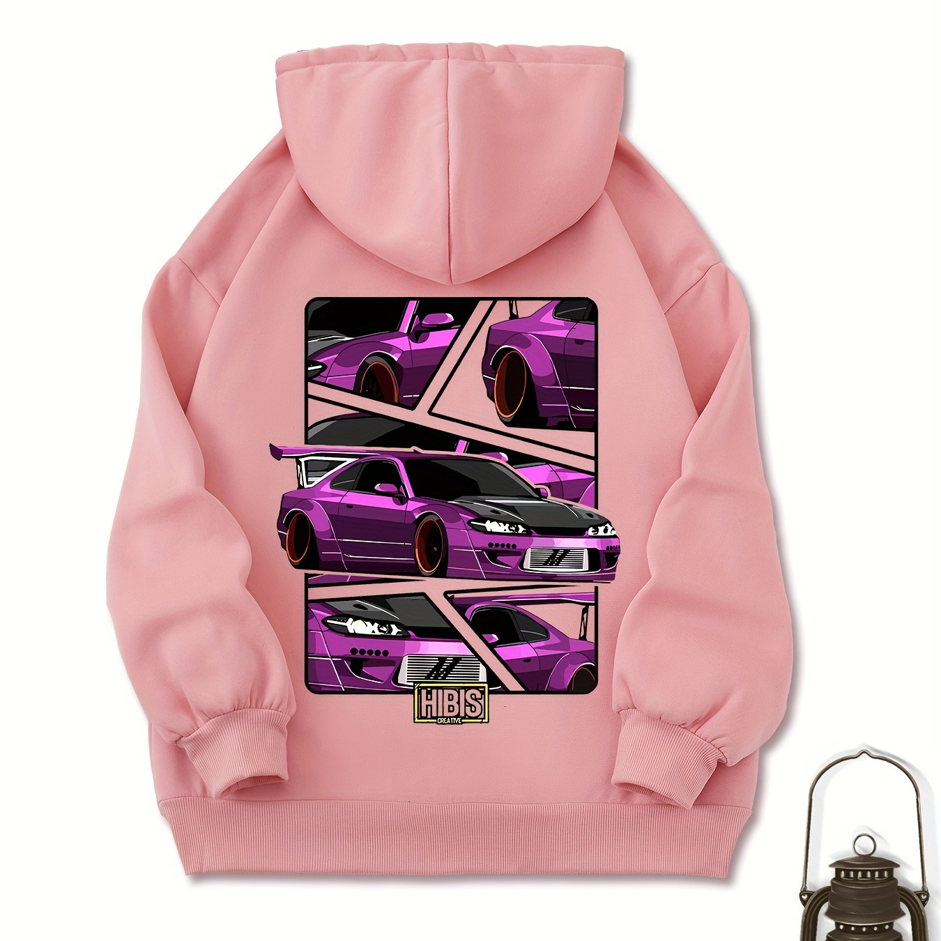 

Car Graphic Fashion Casual Kangaroo Pocket Hoodie, Long Sleeve Sports Hooded Sweatshirt, Women's Sporty Sweatshirts